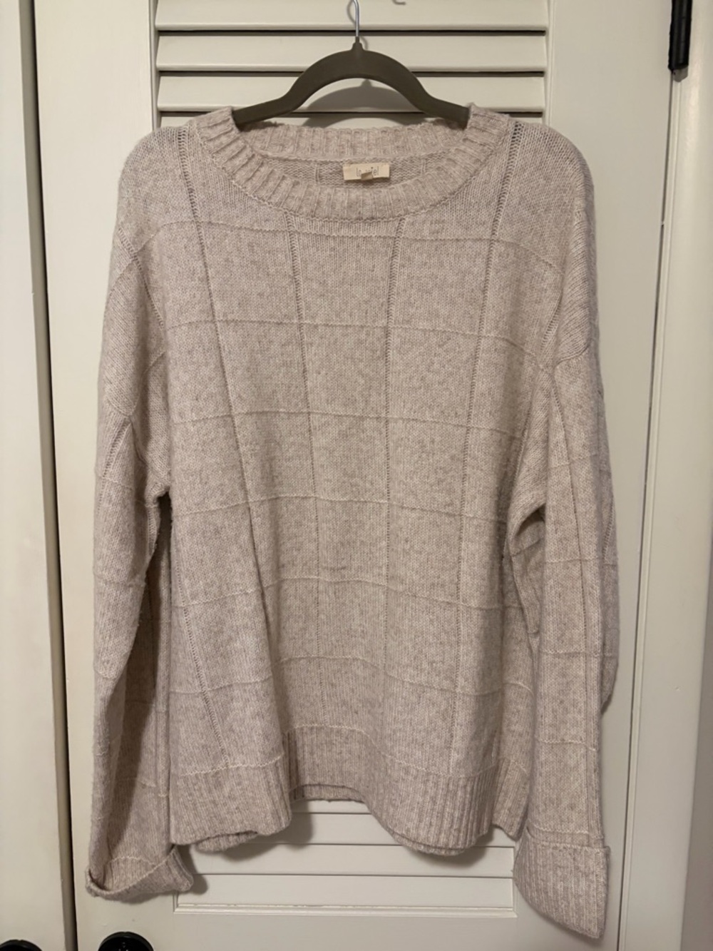 LA MIEL Light Beige Grid Knit Crewneck Sweater